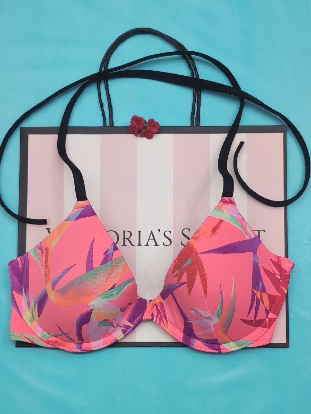 Victoria's Secret PINK Neon Pink Multicolor Floral Bikini Top Size M